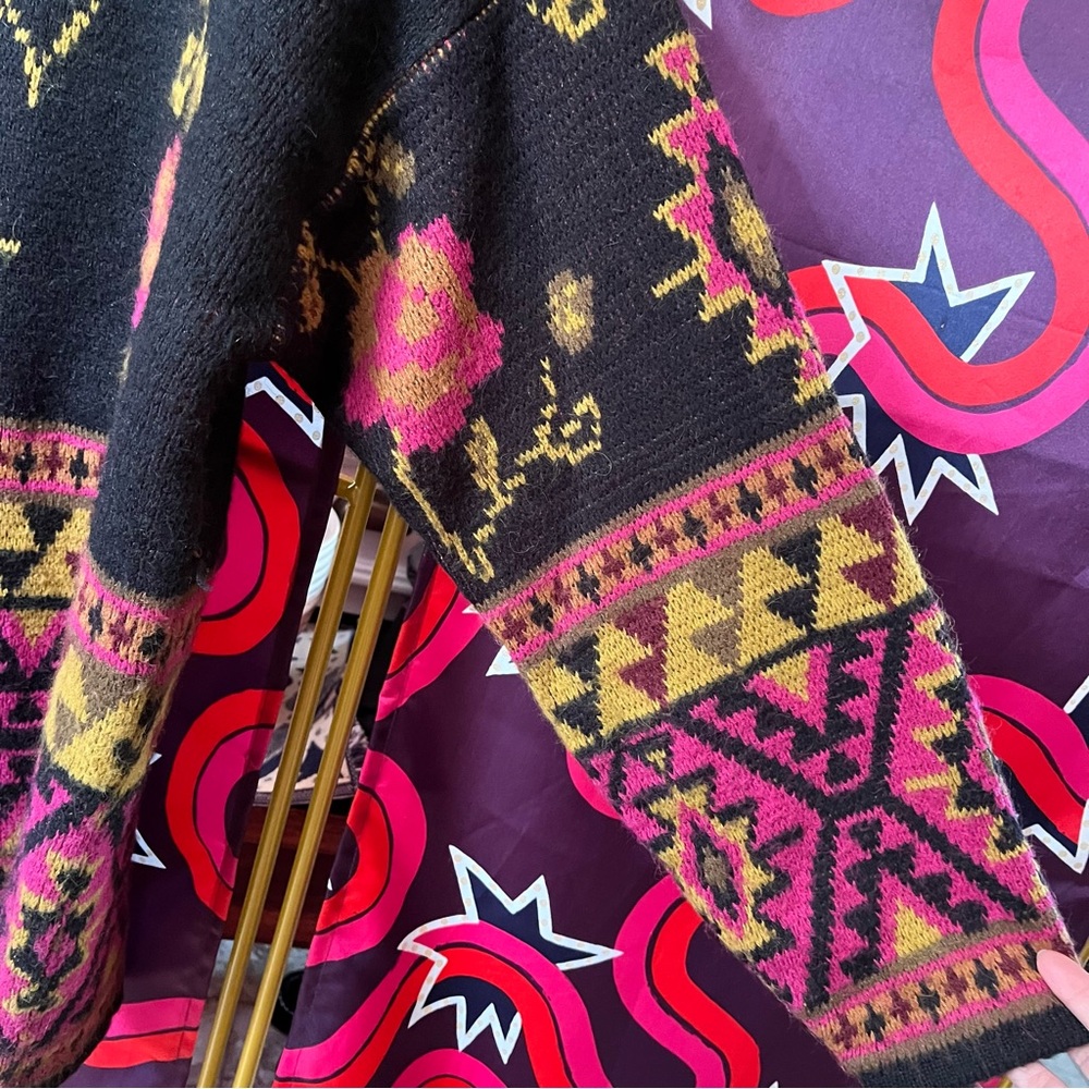 Vintage FairSet Colourful Aztec Patterned Knit Sweater Mock Neck Black Graphic - Picture 5 of 11